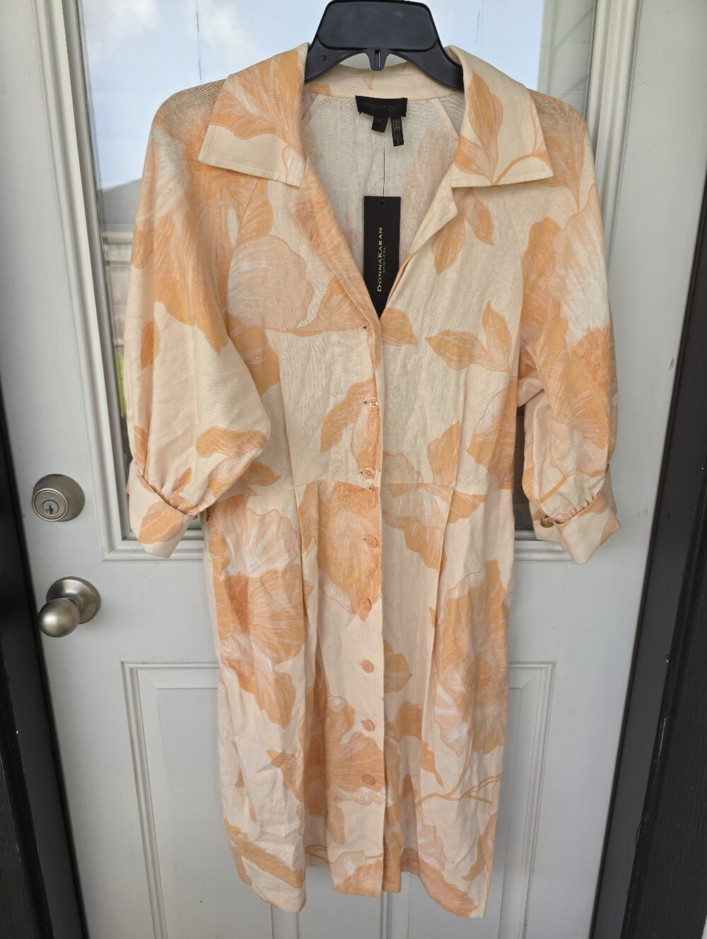 NWT Donna Karan New York Linen Blend Floral Shirt Dress Midi Siz 10 $199 No Belt - Picture 3 of 11